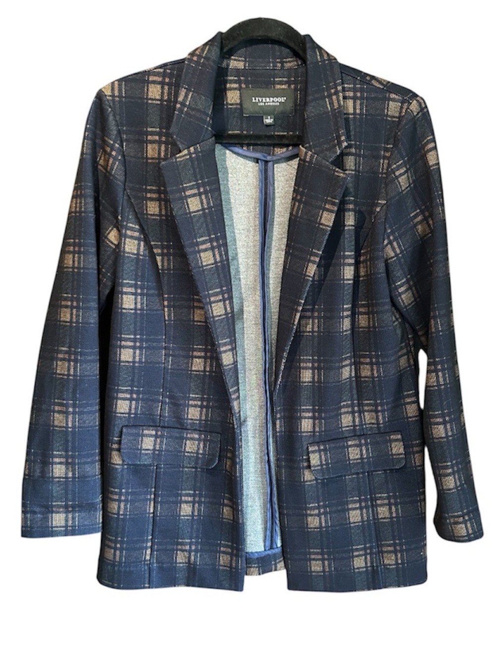 Liverpool Navy and Brown Plaid Boyfriend Blazer With Princess Darts
